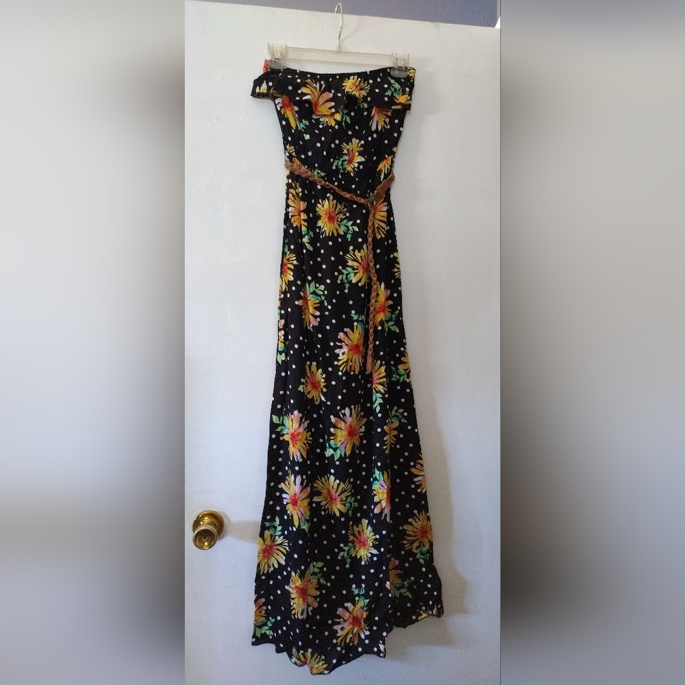 BONGO long sunflower strapless dress with belt size S